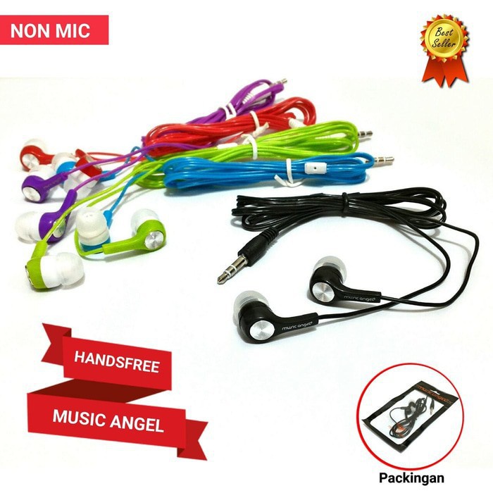 Music angel handsfree headset earphone mp3 non mic stereo extra bass colorfull