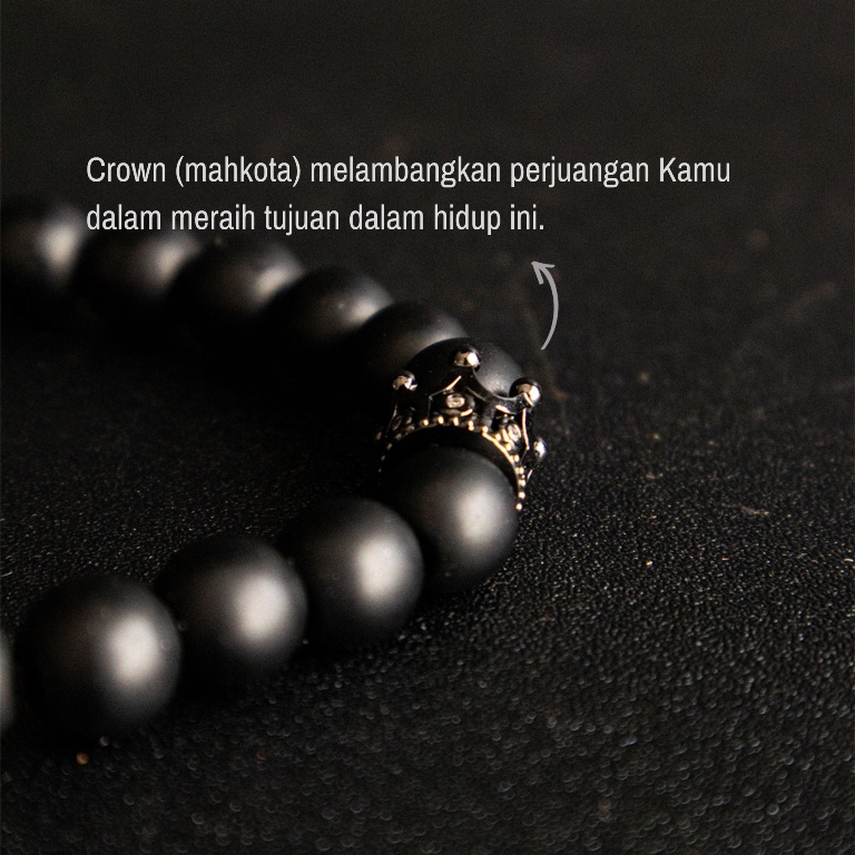 Gelang Pria Wanita Hitam Keren Kekinian Batu Black Onyx Crown