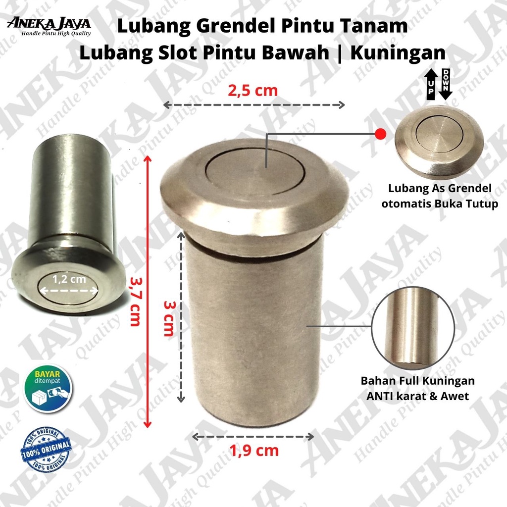 Lubang Grendel Tanam / Lubang Slot Pintu Bawah / Lubang Grendel Anti Debu Anti karat Bahan Full Kuningan