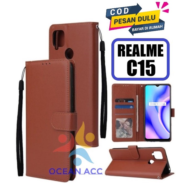DOMPET HP UNTUK REALME C15 (2020) NEW LEATHER FLIP CASE REALME C15 (2020) NEW