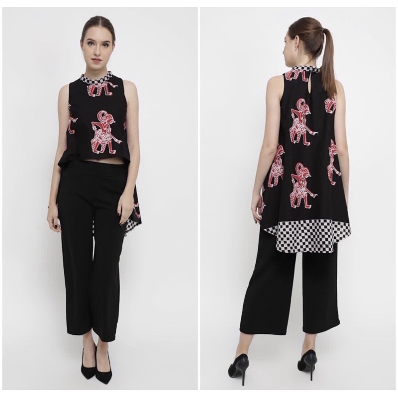 DXF Batik Preloved / Atasan Batik Tanpa Lengan / Sleeveless Batik Top / Atasan Batik Hitam Panjang
