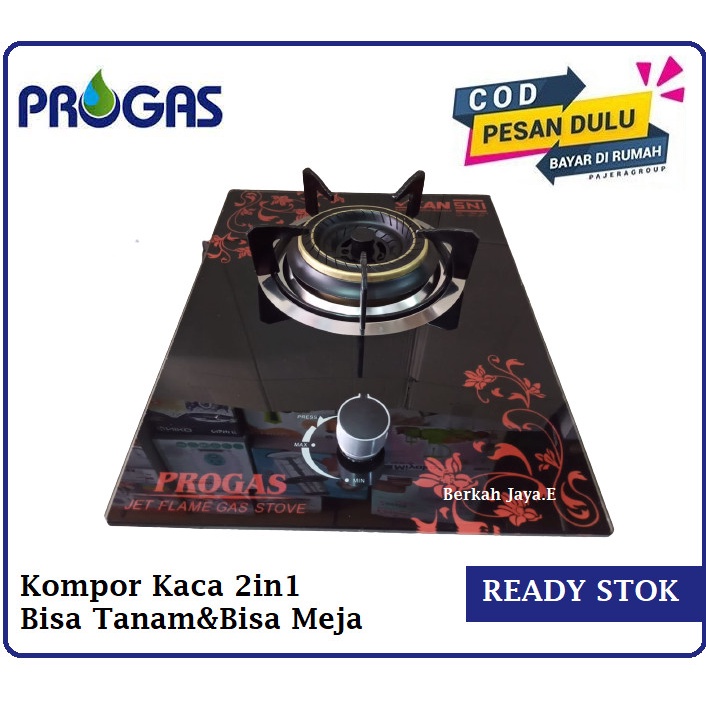 Kompor Gas Progas 1 Tungku Kaca GasGas Free Selang Gas Paket Regulator 1.8 meter-new