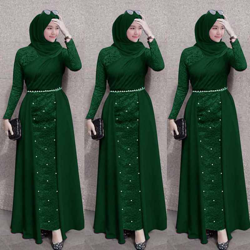 BAJU GAMIS MAXY MAXI JERSEY DRESS BRUKAT BROKAT LENGAN TANGAN PANJANG IMPORT PREMIUM UNTUK PESTA NIK