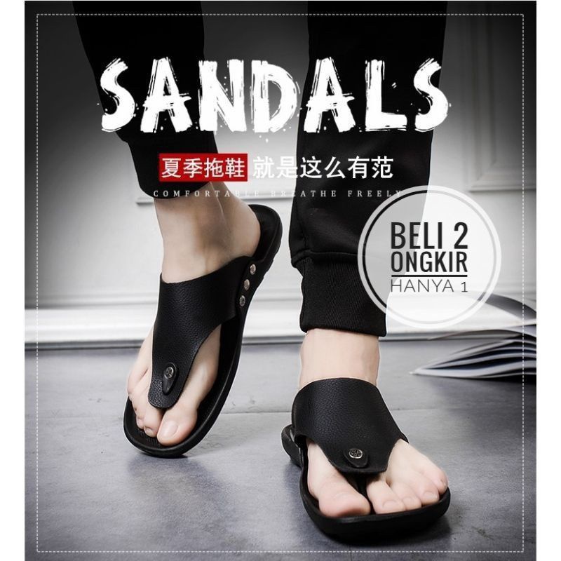 Sandal Jepit Pria New Tres Kulit Sintetis Premium Sendal Korea Cowok Sol Karet