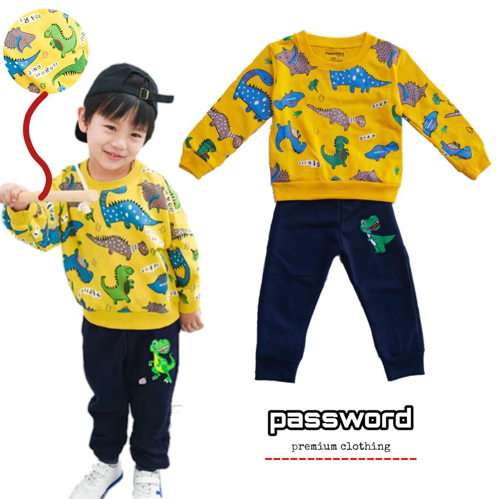 LittleAaron PASSWORD DINO SNAP Setelan Sweater 1 - 7 Tahun Baju Anak Berkualitas