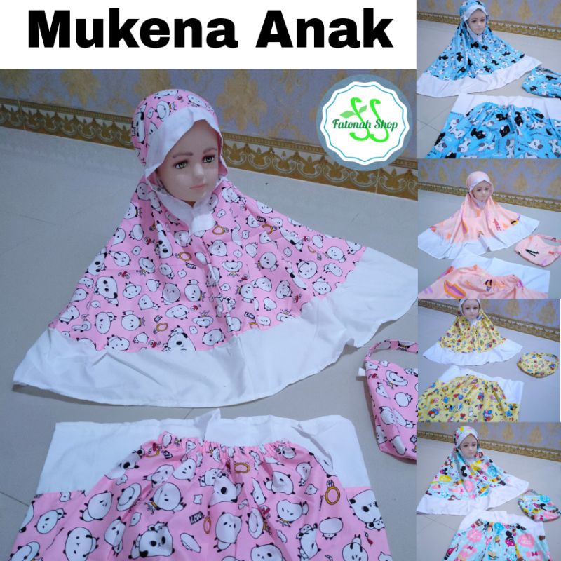 Mukena anak 1 2 3 4 tahun katun motif karakter kartun pink biru kuning bts ( MUKENA Anak )