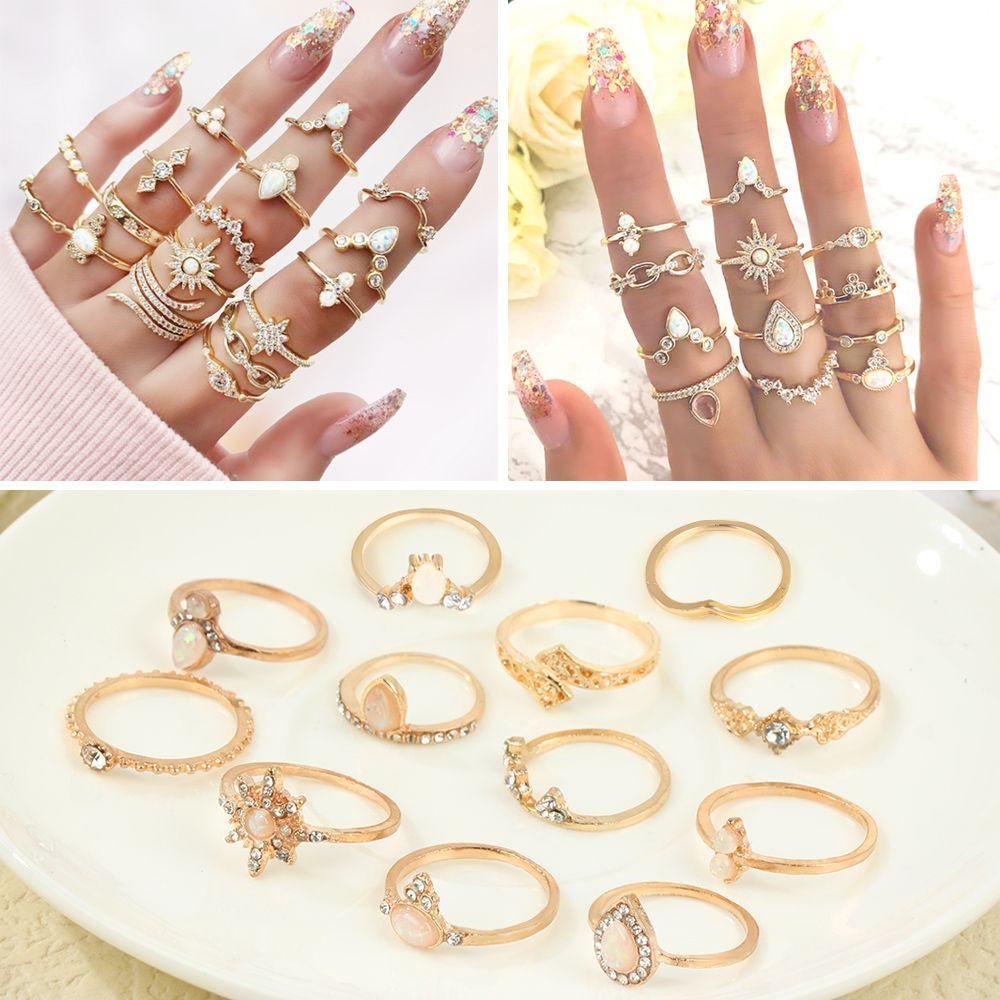 Preva Set Cincin Hati Berlian Imitasi Punk Gothic Vintage Knuckle Rings