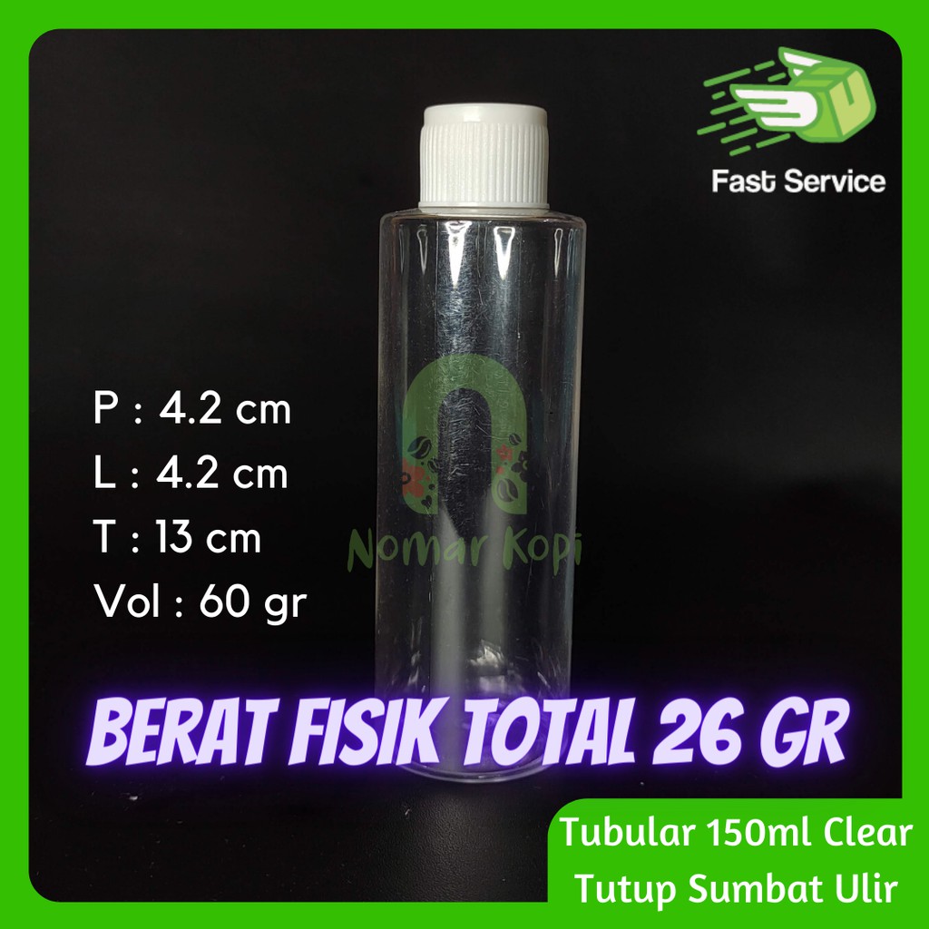 Botol 150ML Tabular Clear Tutup Sumbat Ulir