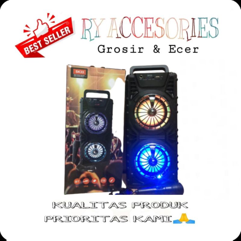 RY - SPEAKER BLUETOOTH SK 33 + MIC HIGH QUALITY BASS/ speaker salon aktif SK 33 + mic karaoke high q