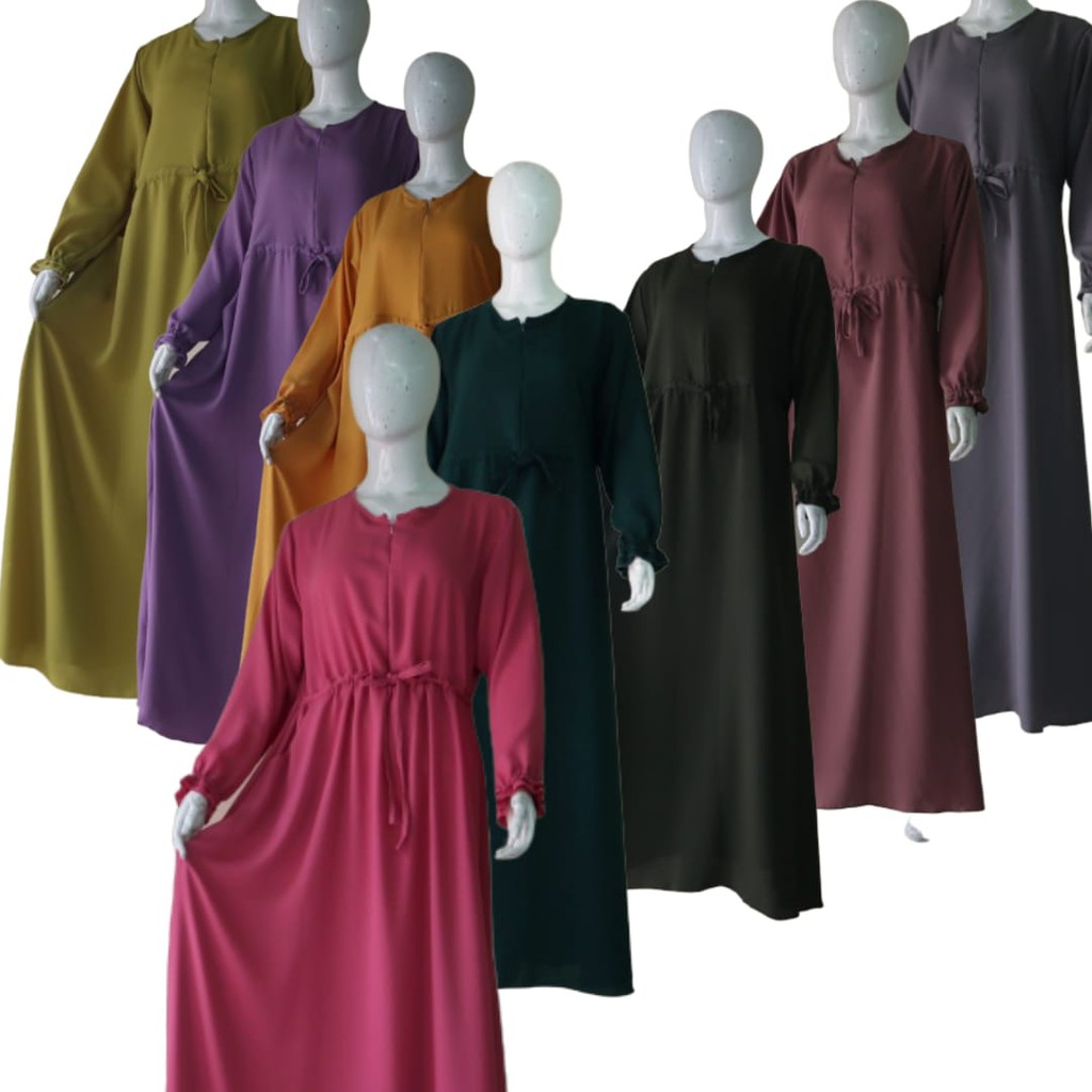 Gamis Polos Seri 2 Wolfis Exclusive Luxury Wollycrepe Serut Pinggang Payung