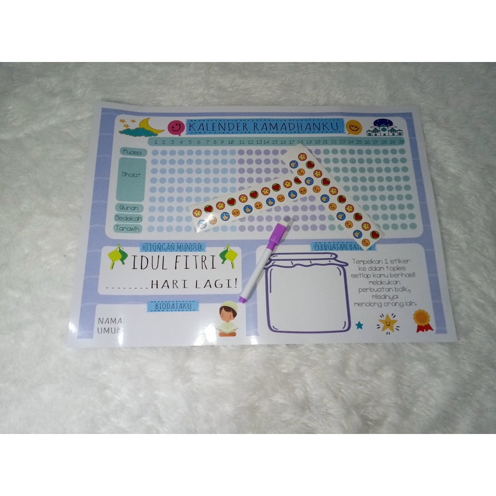 

Kalender Ramadhan Puasa Planner Anak Cewek Cowok Wipe and Clean A3 Countdown Idul Fitri Lebaran - (silahkan pilih varian warna)