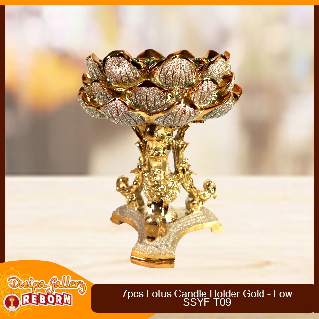 Tempat Lilin Candle Holder Fiber Gold 7 Warna Teratai (Lotus) + Kaki