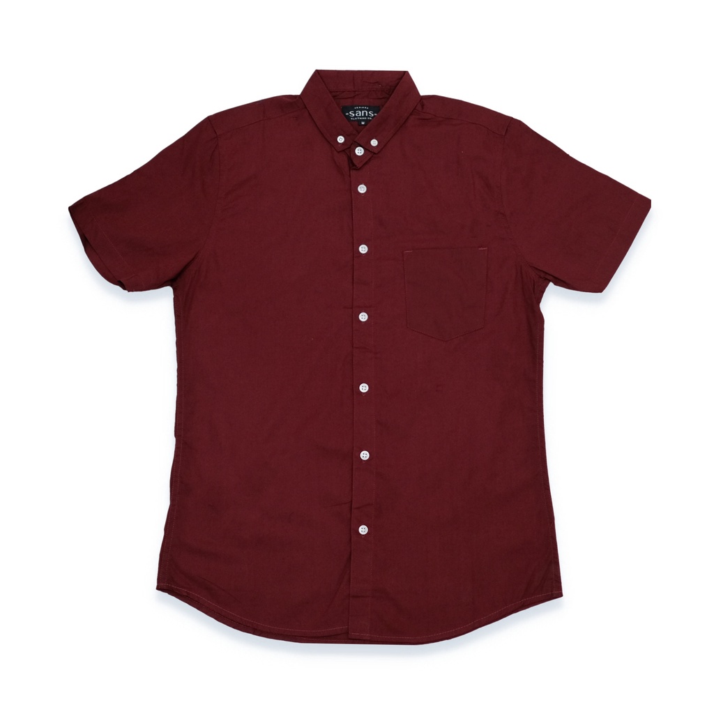 SANVANINA Kemeja Pria Lengan Pendek Maroon | Kemeja Maroon Polos Slimfit | Kemeja Pendek Maroon | Kemeja Formal Maroon E-1464D