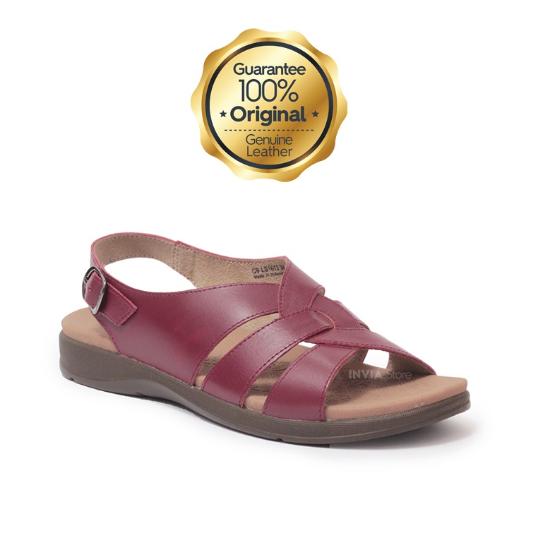 SCHOLL  LY163 Maroon Sepatu Sandal Memory Cushion 100% Original | Sendal Kulit Asli Genuine Leather