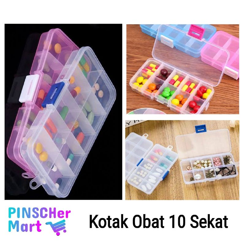 Kotak Obat Pil Box 10 Sekat Plastik Kotak Penyimpanan