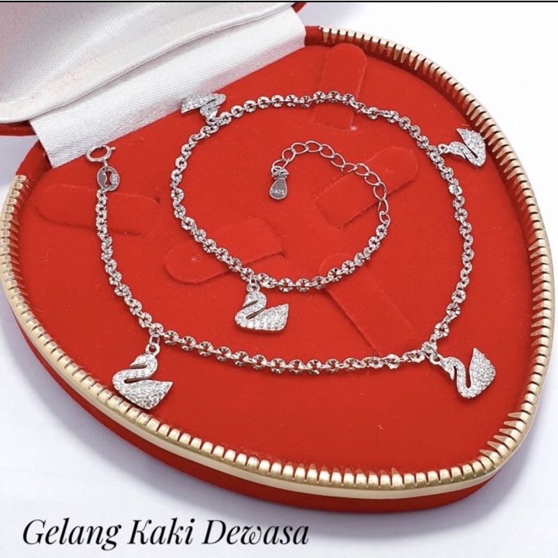 Gelang kaki cewek gelang kaki gantungan angsa perak 925 lapis emas putih