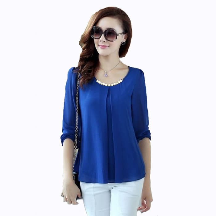 Blus Model Korea Variasi Kalung - Putih, M