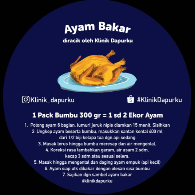 

Bumbu Ayam Bakar Instant 300gr untuk 1-2 ekor ayam tanpa pengawet