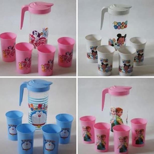 TEKO BERANAK SET-TEKO BERANAK KARAKTER PLASTIK 1TEKO 4GELAS