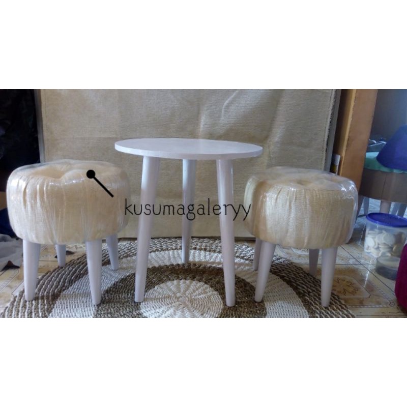1 SET STOOL BULAT / STOOL JAMUR / SOFA BULAT / KURSI STOOL ( 2PCS STOOL + 1 MEJA )
