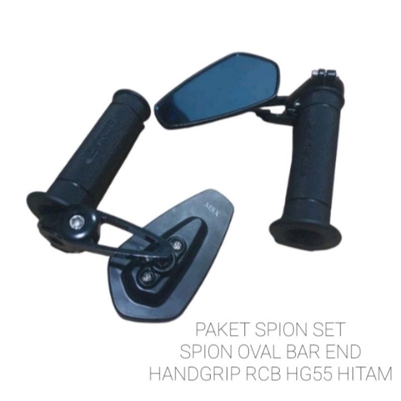 Paket Spion Jalu Oval Bar end+Grip Rcb Hitam Motif Hg55/Hg66 Pnp Universal motor