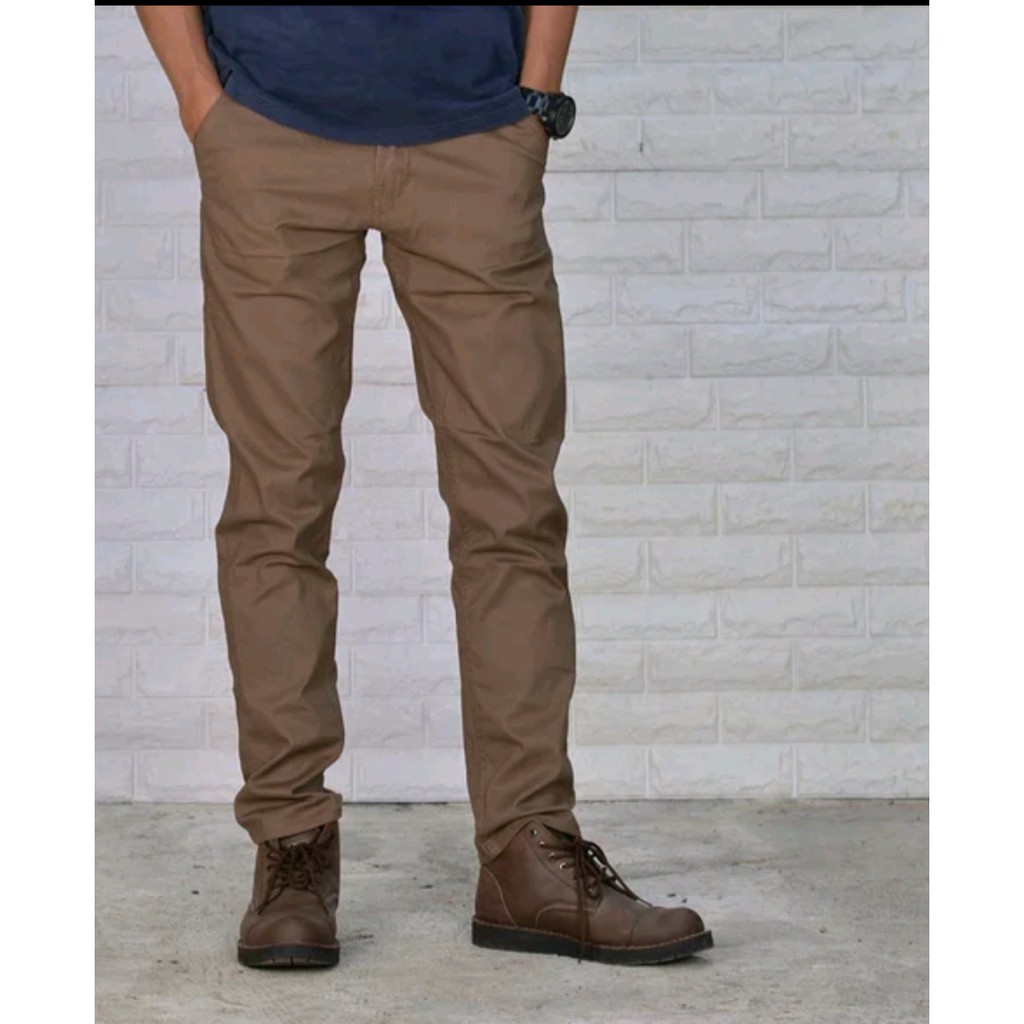 CelanaPanjang Skinny Chino Pria Formal Casual Slimfit Stylish Cream Mocca Hitam Abu-abu Coklat cino
