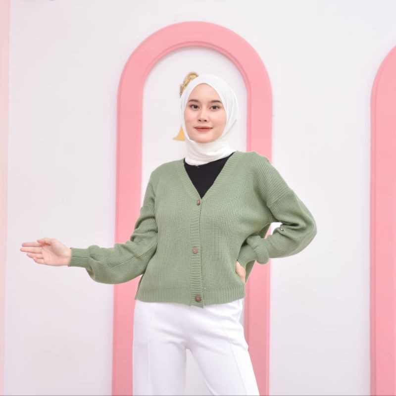 SHIREN CARDIE STARDA TANGAN BALOON KARDIGAN RAJUT KANCING-Hijau mint