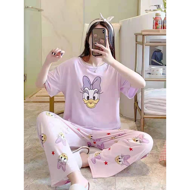 Piyama OverSize Bahan Kaos Lengan Pendek Baju Tidur Wanita