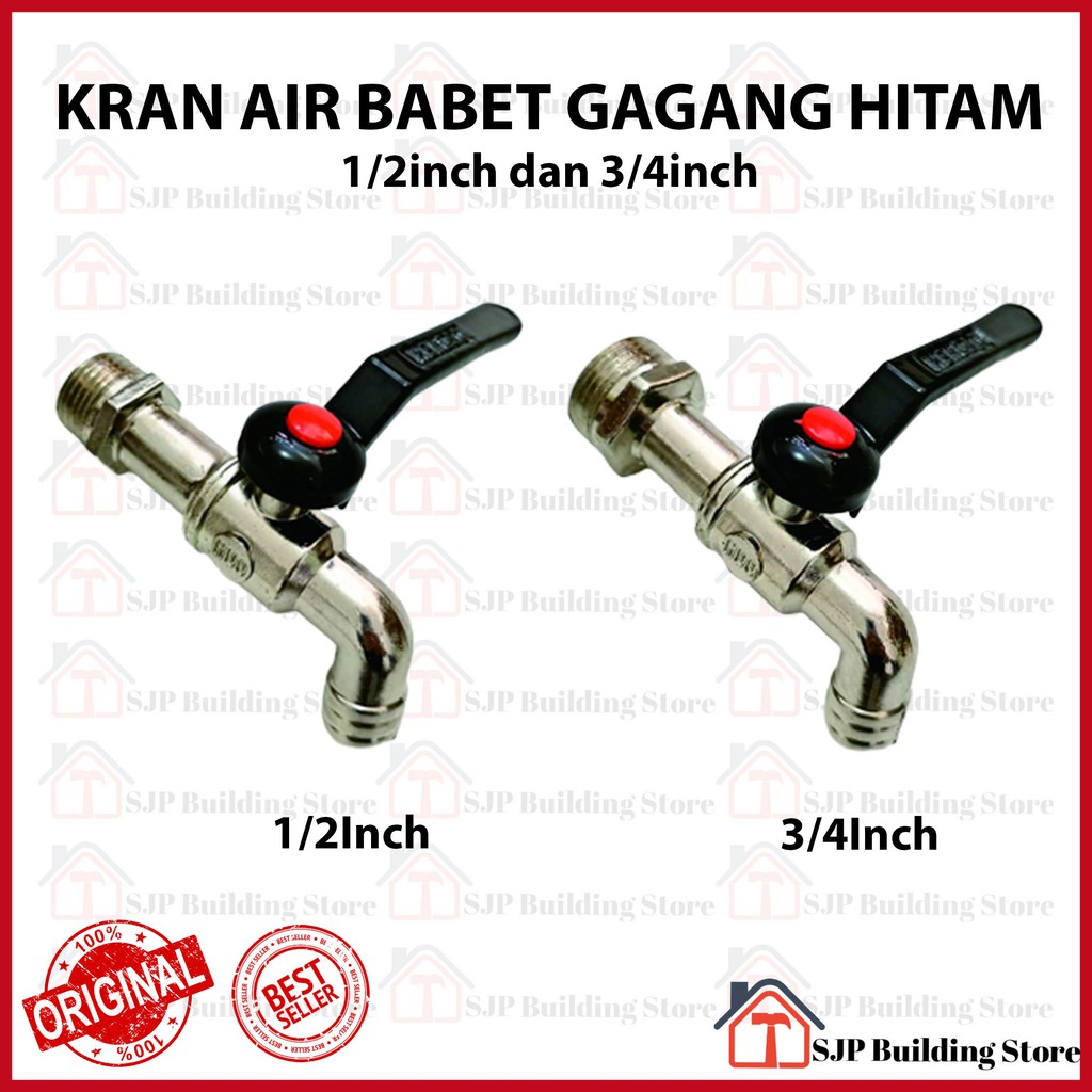 Kran Air Besi Gagang Hitam 1/2&quot; 3/4&quot; l Keran Tembok High Quality