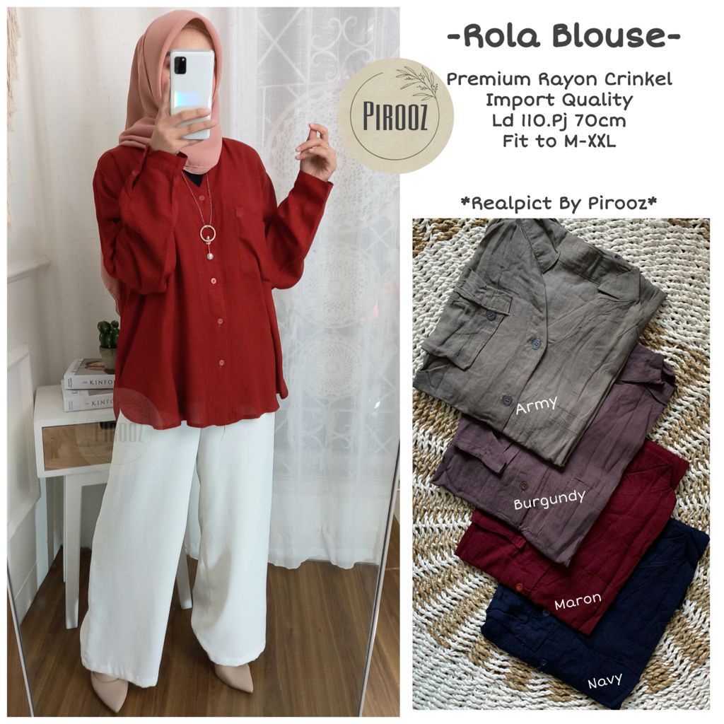 BLOUSE WANITA SIMPLE TERBARU BAHAN RAYON CRINKLE - ROLA BLOUSE BY PIROOZ