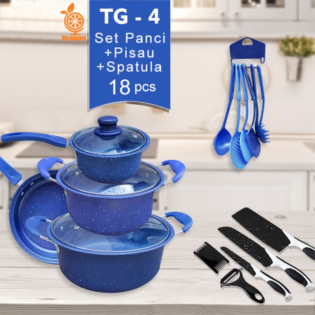 Panci 18 Set Free Spatula dan Pisau Tutup Kaca Serbaguna Anti Lengket Murah Worldhome66