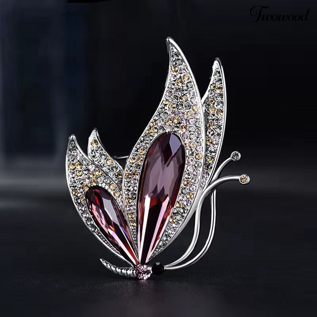 Twowood Brooch Pin Butterfly Shape All-match Women Faux Crystal Rhinestone Decorative Brooch Gifts for Daily Wear