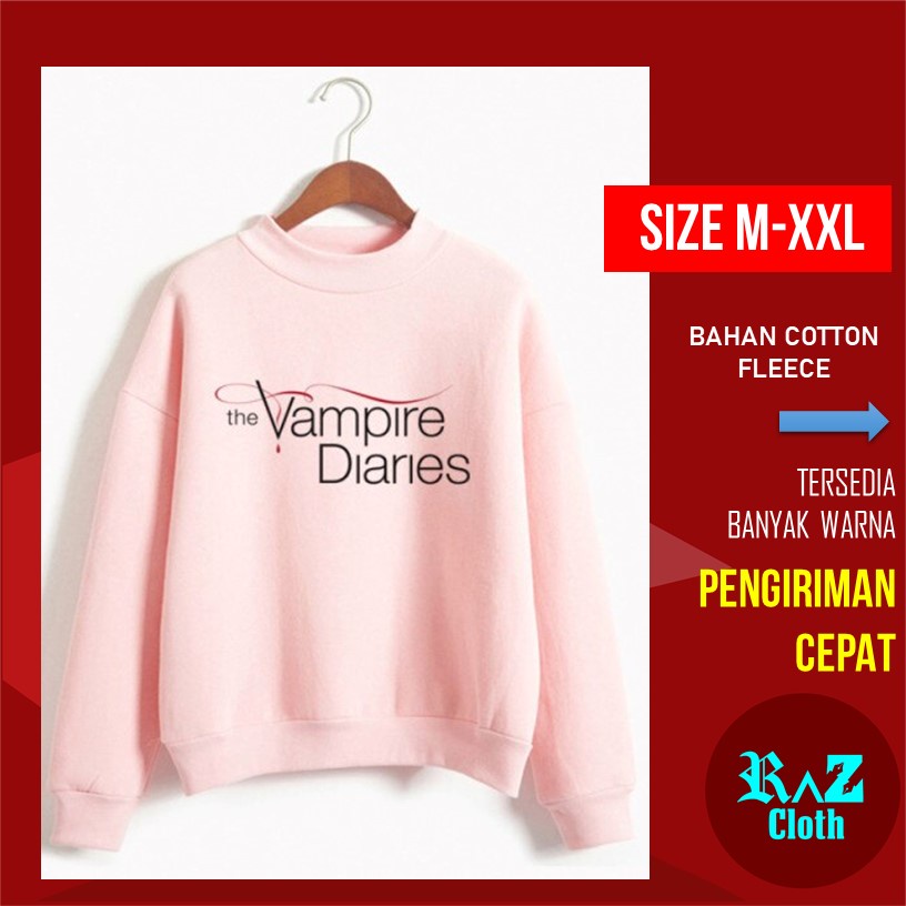 Hoodie Switer Sweater Crewneck Wanita Crew Neck The Vampire Diaries Sweeter Cewek Crew Neck Basic O 