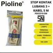 Stop Kontak Arde 3 Lubang Pioline + Kabel 5 Meter Colokan Rol PEK-5310