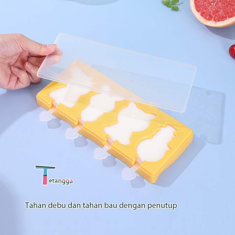 Cetakan Es Krim Pudding Silikon 4 Slot / Es Loli DIY Lucu Unik Bunga Love Kaki Penutup 3 Kotak Ice Cube Tray Cetakan Es Batu Ice
