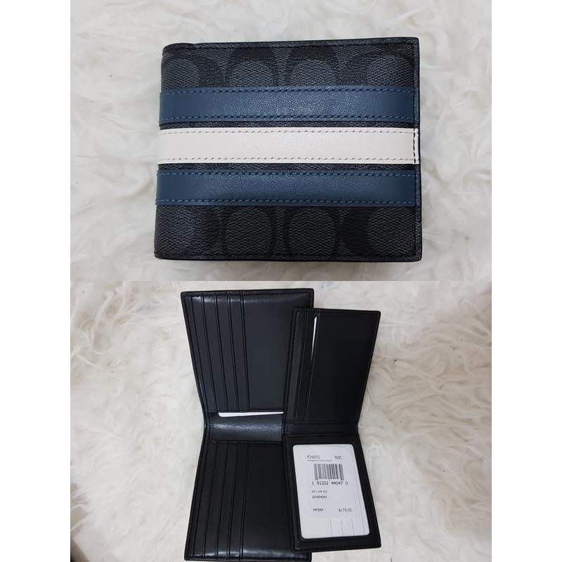 dompet coach men compact ID wallet stripe f26072