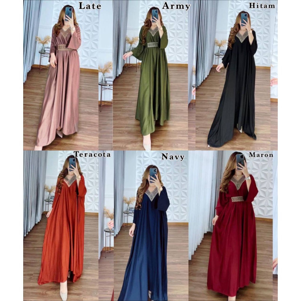 Kaftan Tsamira DST - Kaftan Arabian Polos Renda Free Belt Size Jumbo Lengan Panjang Rayon Diamond Kaftan Wanita