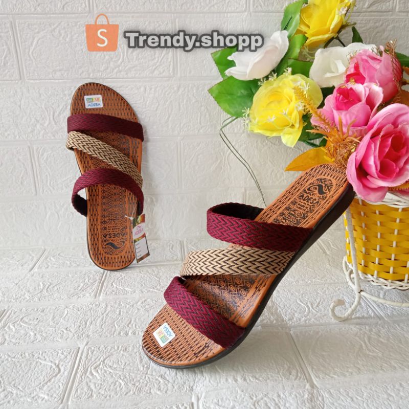 sandal cewek adesa / sandal cewek terbaru / sandal cewek kekinian / sandal teplek / sandal pesta-Ban3 marun