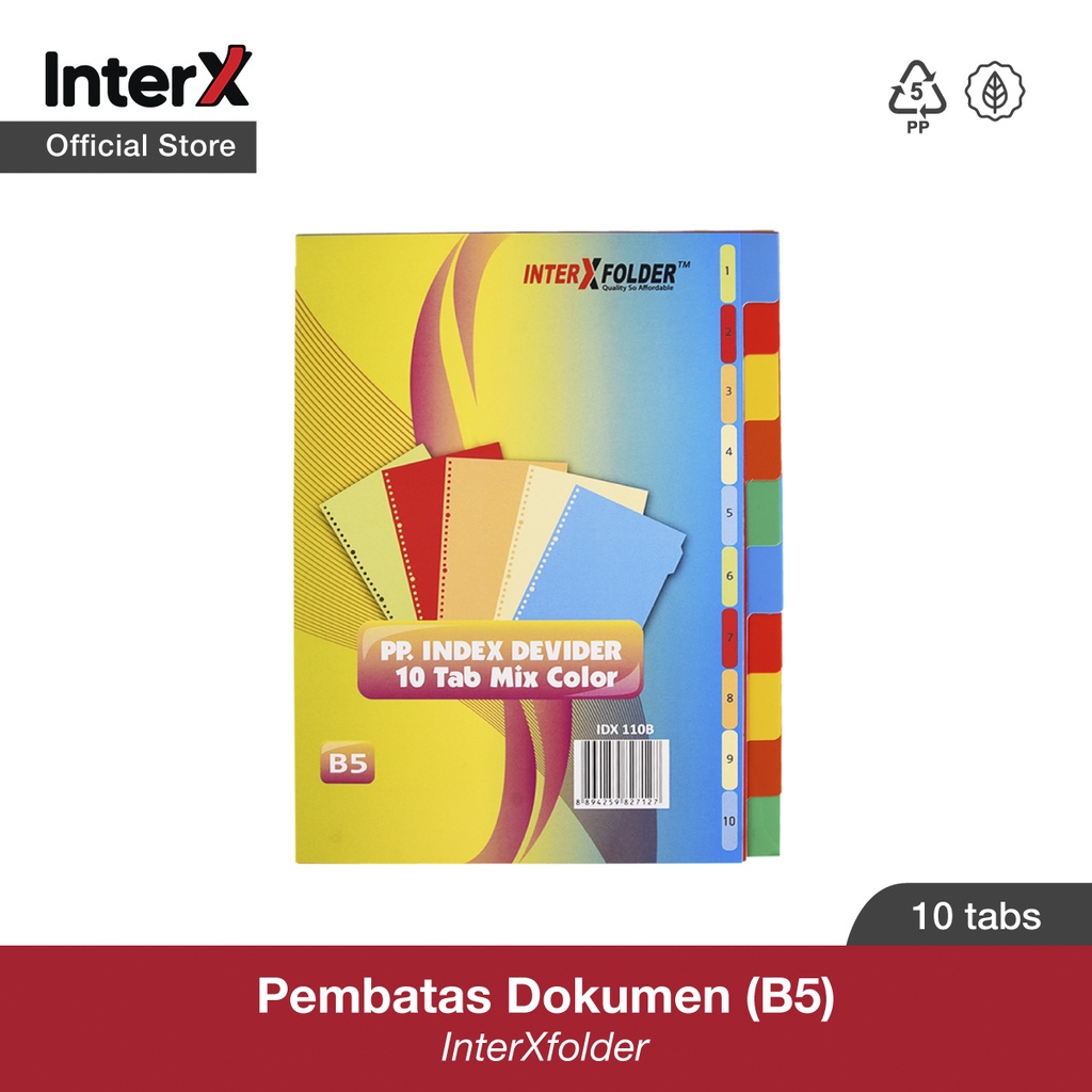 

InterX Folder PP Index Divider / Pembatas Binder Warna Warni 10 Tab B5