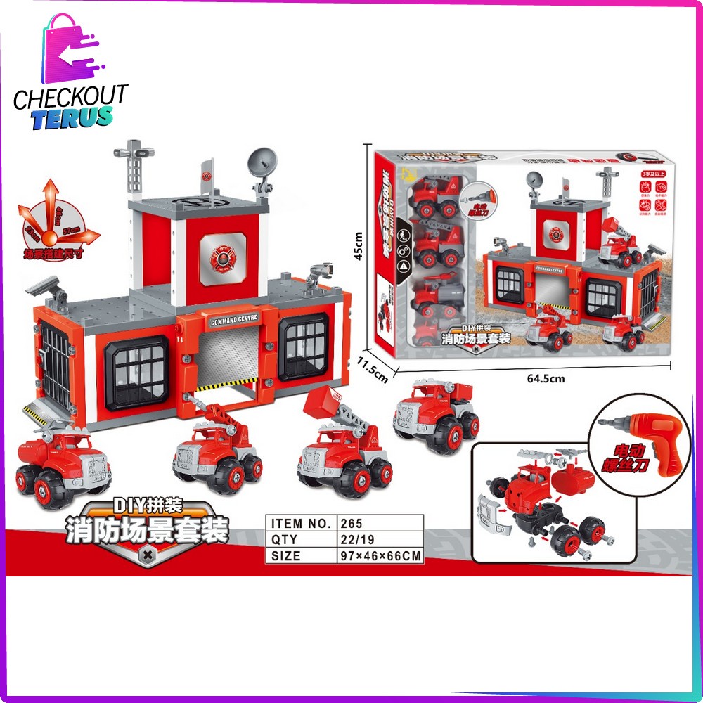 CT M157 Mainan Anak DIY Set Mobil Mobilan Konstruksi Mobil Tentara Pemadam Kebakaran Set Pretend Play Kids