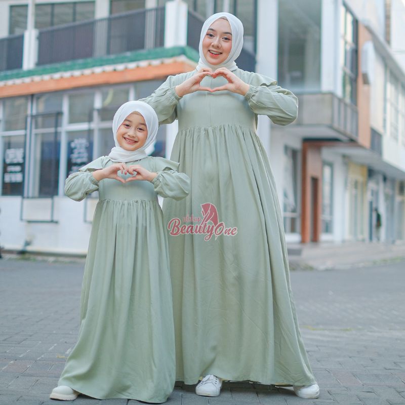 Homey Dress Livia Polos Gamis Mom &amp; Kids Couple Dress Polos Bahan Katun Rayon Premium Nyaman Dipakai | Bisa COD