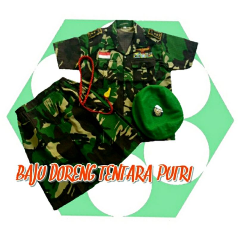 BAJU TENTARA PUTRI/ KOSTUM TENTARA PUTRI/ SERAGAM TENTARA PUTRI/ SETELAN