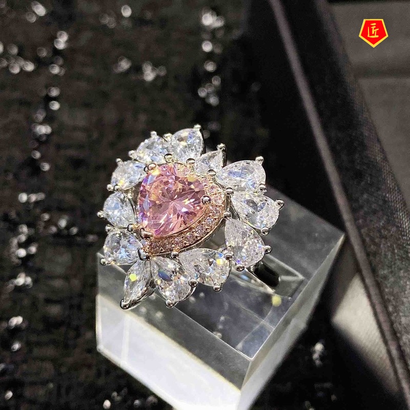 [Ready Stock]Love Heart-Shaped Natural Pink Diamond Ring