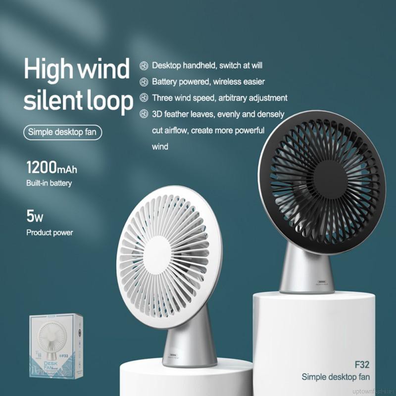 REMAX F32 - ZANE SERIES - Adjustable Desk Fan 1200mAh with 3 Speeds - Kipas Angin Portable 1200mAh