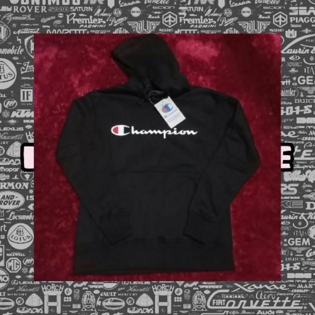HOODIE CHAMPION SCRIPT BLACK 100%ORIGINAL