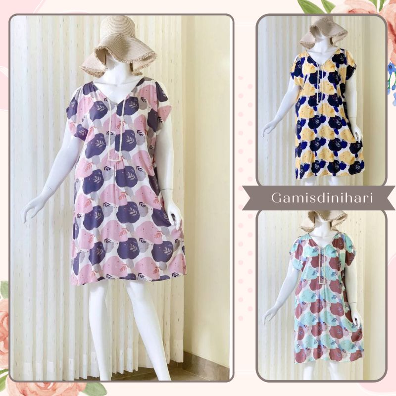 Daster jumbo seksi fifi anya baju tidur wanita katun motif xxl singlet pendek tanpa lengan bukaan ri