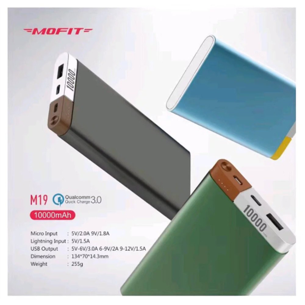 Powerbank MOFIT By Veger M19 10000 mAh 3.0 Power Bank Fast Charge Real Capacity