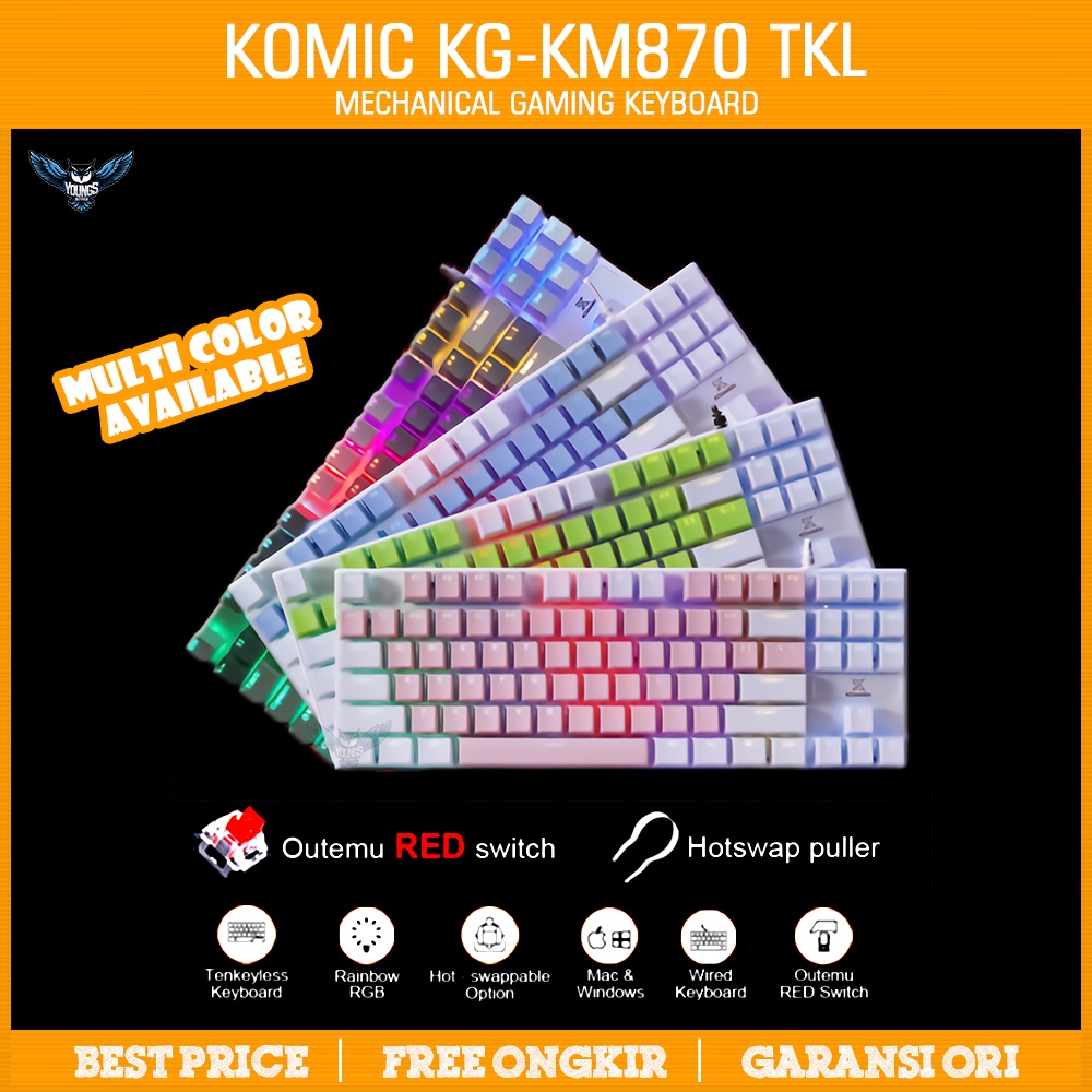 Keyboard Gaming Mecha Hotswap Red Switch Outemu TKL Komic KG-KM870