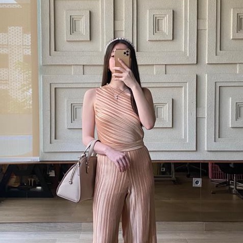 K3014 - ilona Pleats top + Pearl - 5 COLOR &amp; 2 SIZE