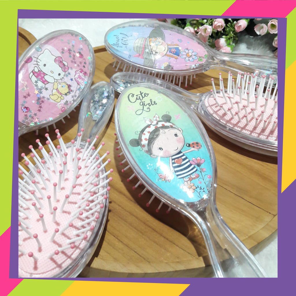 ~ PIYOSHI08 ~ Sisir Rambut Glitter Anti Kusut Import Motif Keren Lucu Styling Hair Comb AF55b